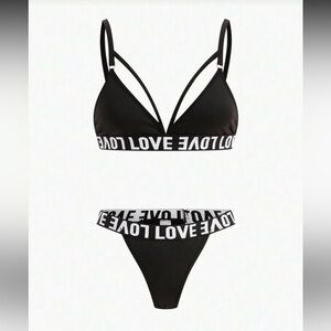 Black 2-Piece Lingerie Set LOVE Crisscross Bra & Panty Size M NWT